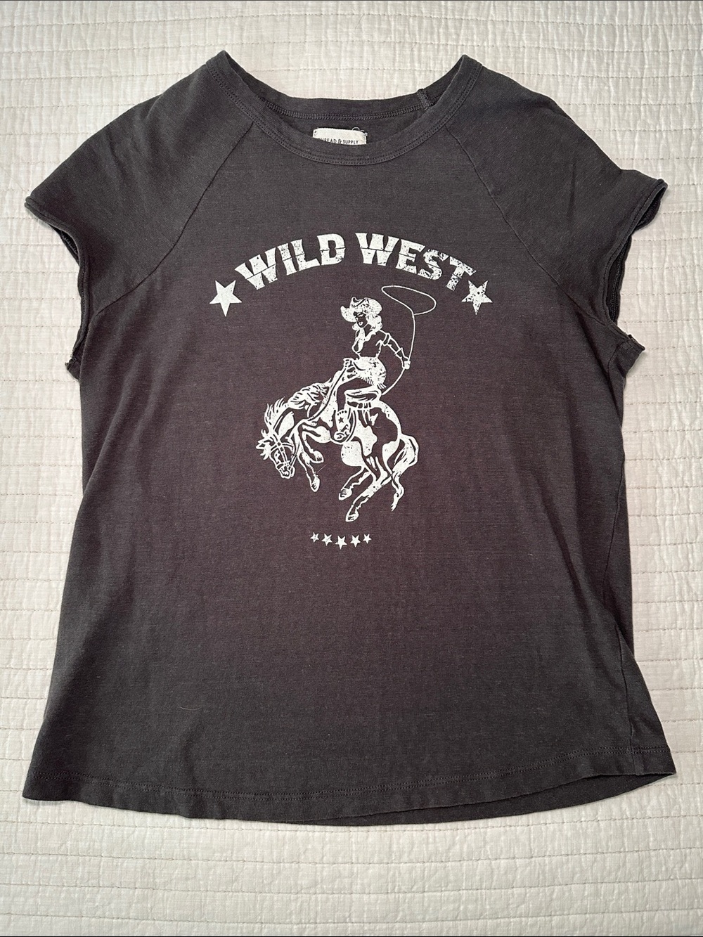 Thread & Supply, Wild West Graphic Tee - Black with White Print, Size L